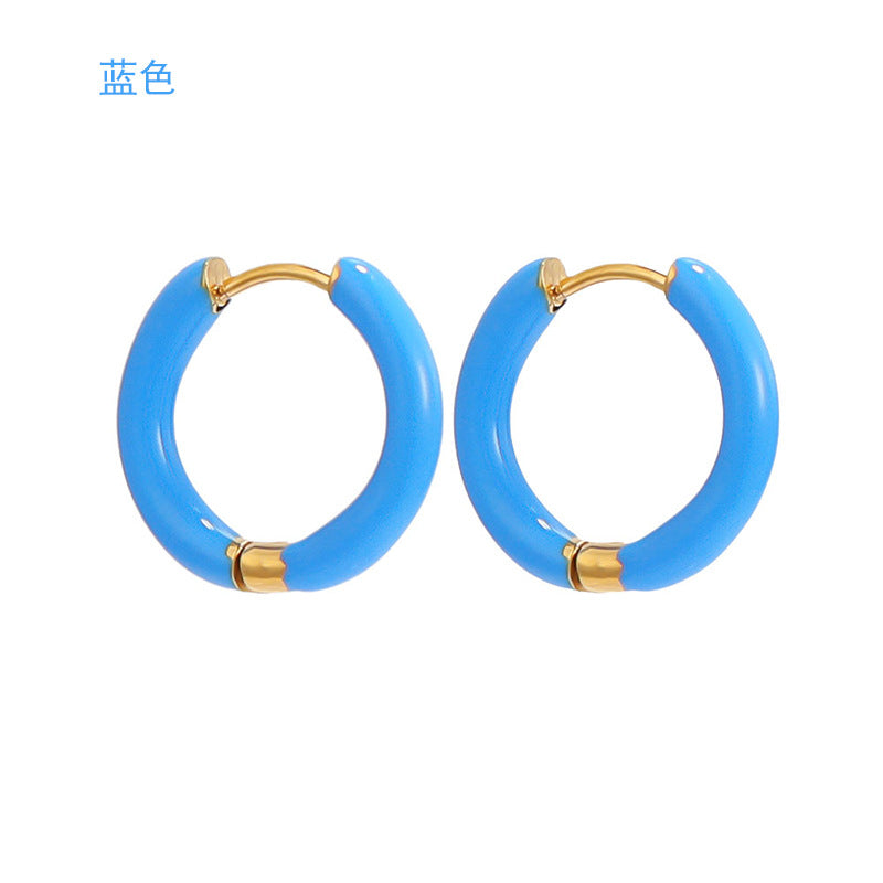 Wholesale 12mm oil drop earrings 10 colors stainless steel color earrings